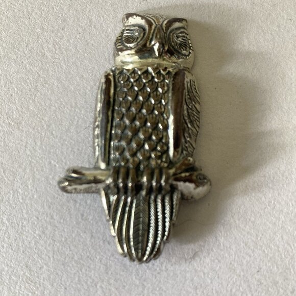 Vintage Owl Brooch 925 Cast Sterling Silver Patinated Bird Pin Signed Beau STER - Picture 9 of 10